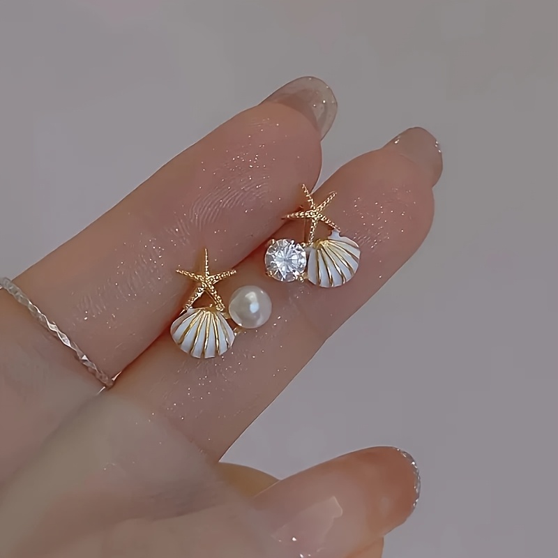 Women's Starfish Shell Multi-Color Enamel Earrings, Summer